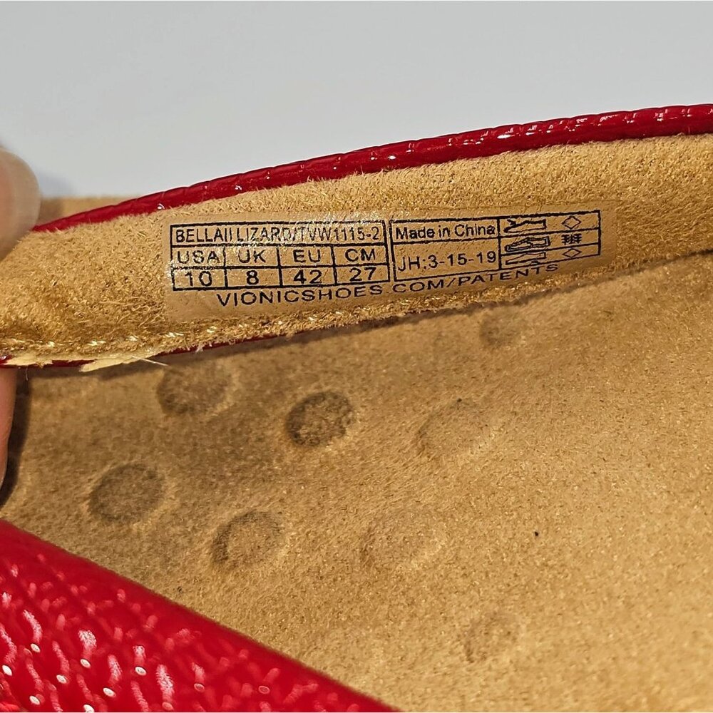 Vionic Women's Red Patent Leather Bella II Lizard Bow Comfort Sandals Sz 10 2647 - Picture 8 of 16